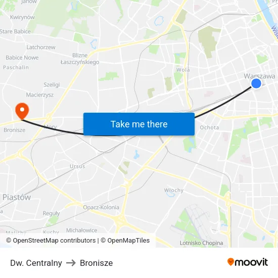 Dw. Centralny to Bronisze map