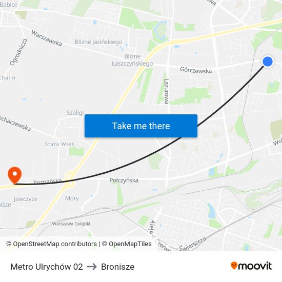 Metro Ulrychów to Bronisze map