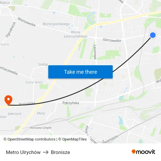Metro Ulrychów to Bronisze map