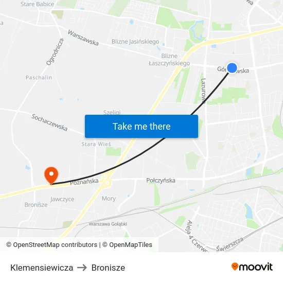 Klemensiewicza to Bronisze map