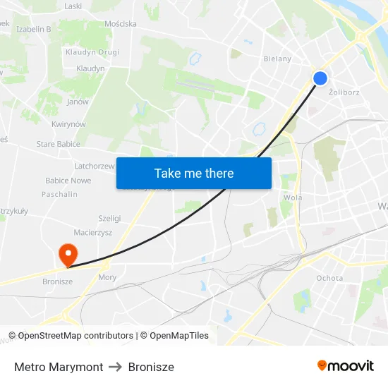 Metro Marymont to Bronisze map