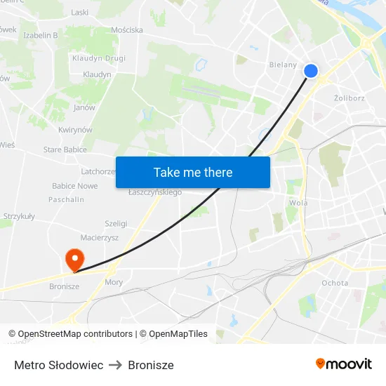 Metro Słodowiec to Bronisze map