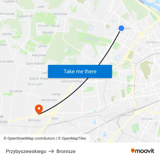 Przybyszewskiego to Bronisze map