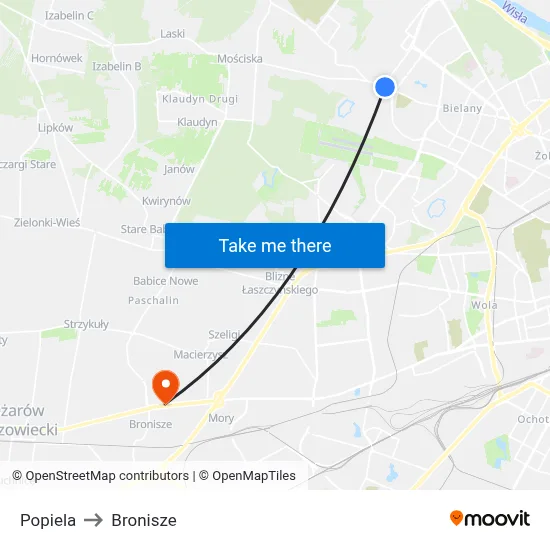 Popiela to Bronisze map