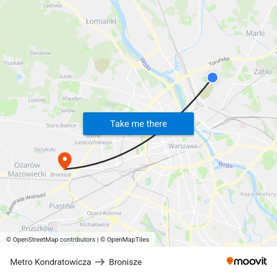 Metro Kondratowicza to Bronisze map