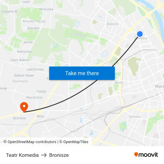 Teatr Komedia to Bronisze map