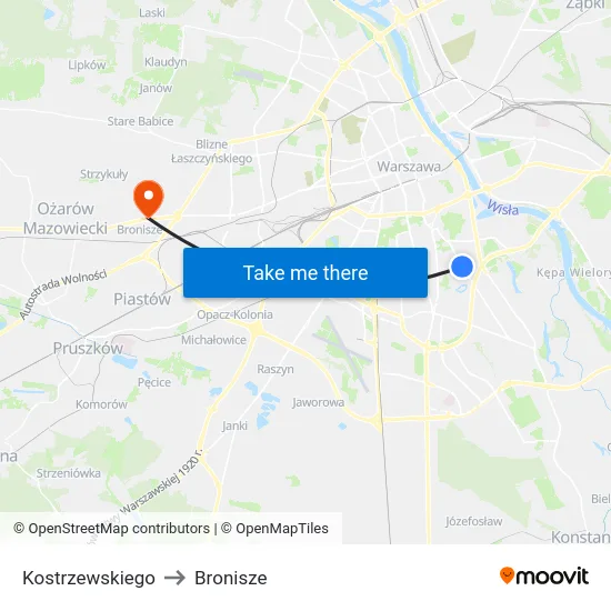 Kostrzewskiego to Bronisze map