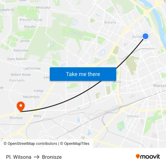 Pl. Wilsona to Bronisze map