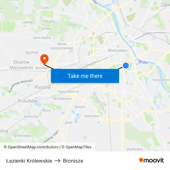 Łazienki Królewskie to Bronisze map