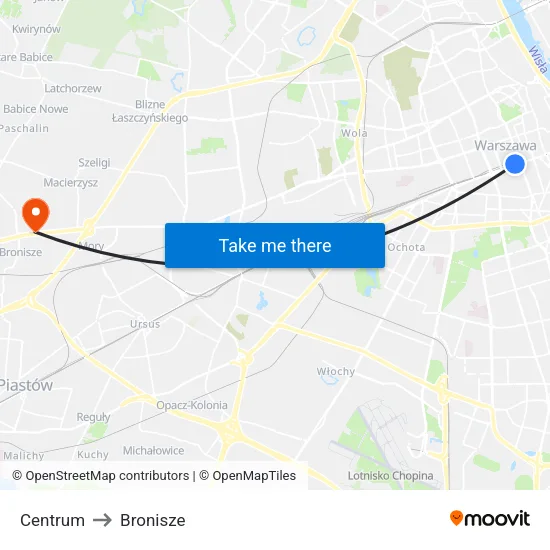 Centrum to Bronisze map