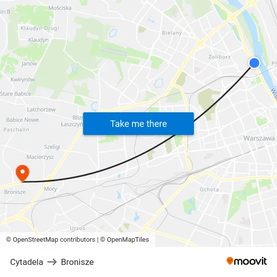 Cytadela to Bronisze map