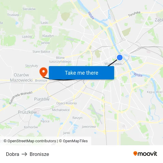 Dobra to Bronisze map