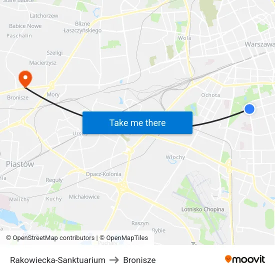Rakowiecka-Sanktuarium to Bronisze map