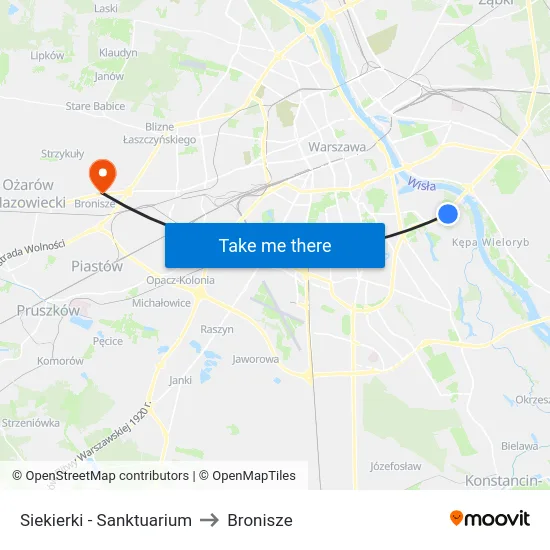 Siekierki - Sanktuarium to Bronisze map