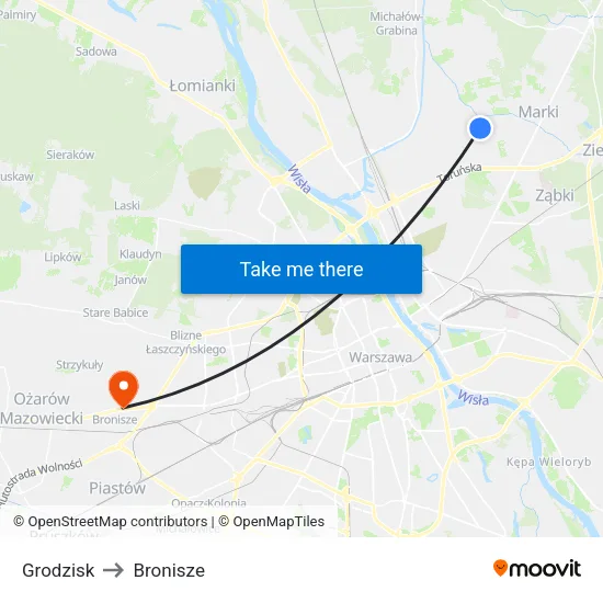 Grodzisk to Bronisze map