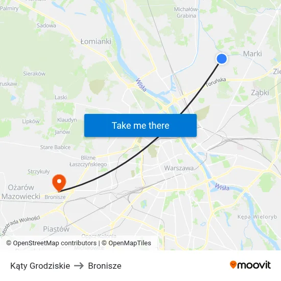 Kąty Grodziskie to Bronisze map