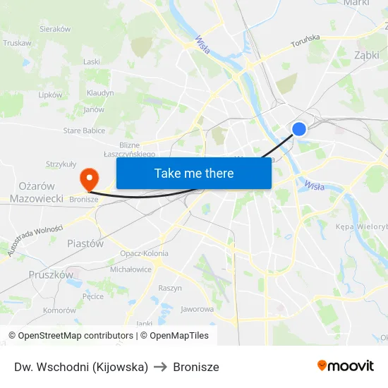 Dw. Wschodni (Kijowska) to Bronisze map