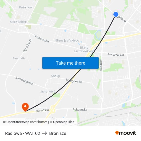 Radiowa - WAT 02 to Bronisze map