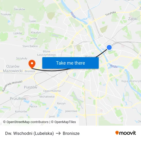 Dw. Wschodni (Lubelska) to Bronisze map
