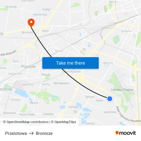 Przelotowa to Bronisze map