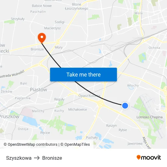 Szyszkowa to Bronisze map