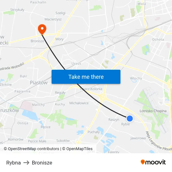 Rybna to Bronisze map
