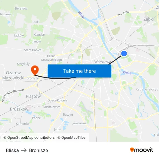 Bliska to Bronisze map