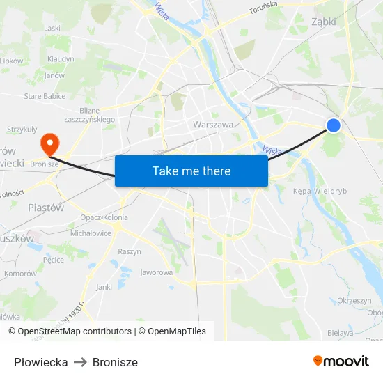 Płowiecka to Bronisze map