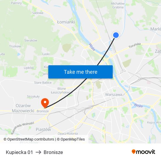 Kupiecka to Bronisze map