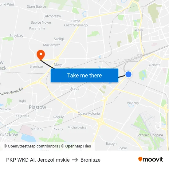 PKP WKD Al. Jerozolimskie to Bronisze map