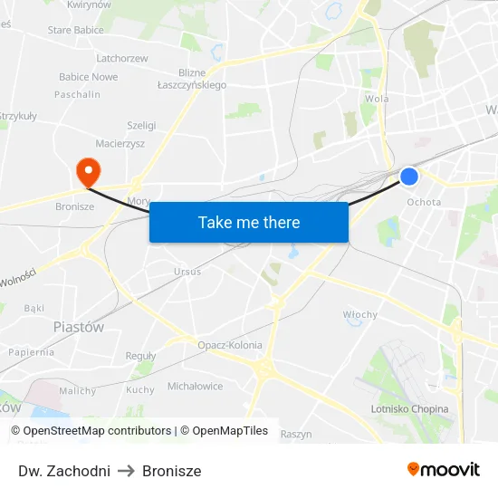 Dw. Zachodni to Bronisze map