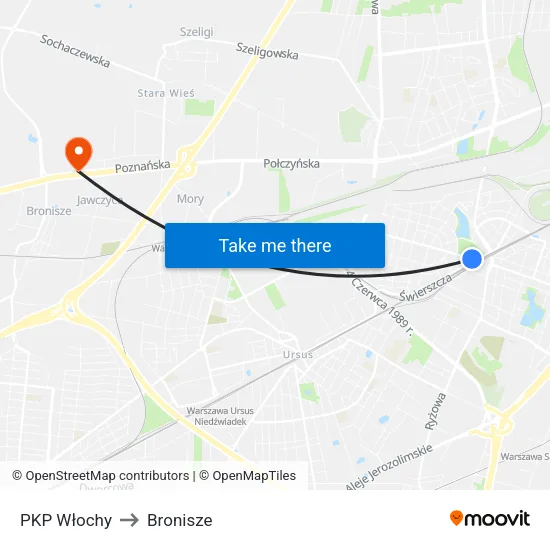 PKP Włochy to Bronisze map