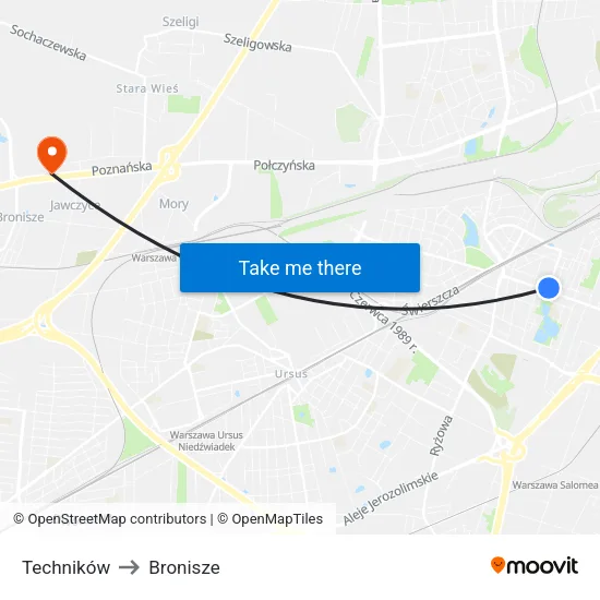 Techników to Bronisze map