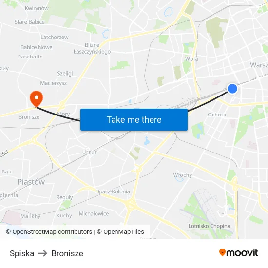 Spiska to Bronisze map