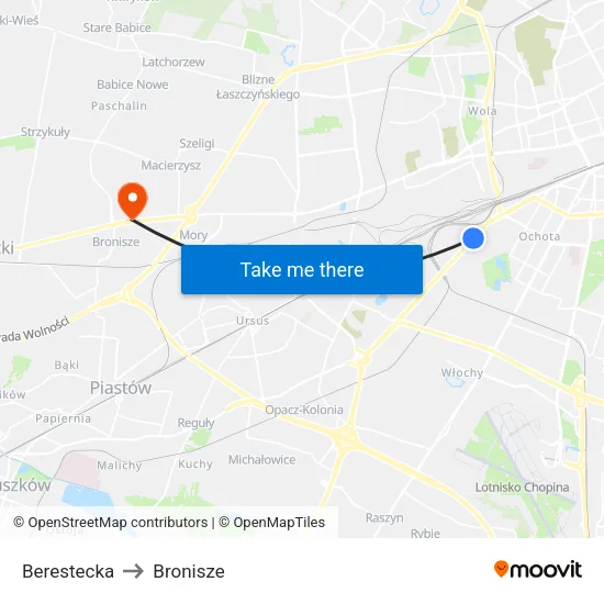 Berestecka to Bronisze map
