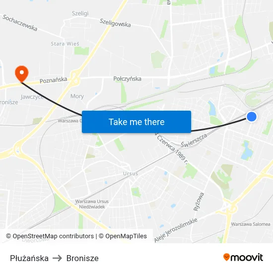 Płużańska to Bronisze map