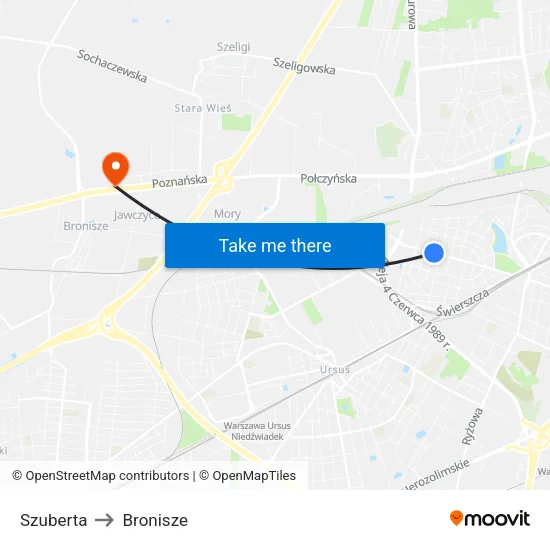 Szuberta to Bronisze map