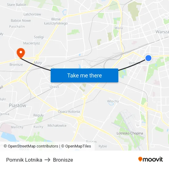 Pomnik Lotnika to Bronisze map