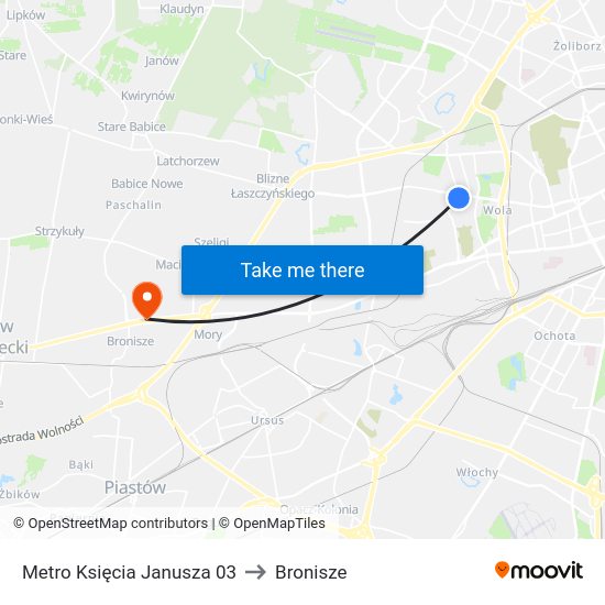 Metro Księcia Janusza to Bronisze map