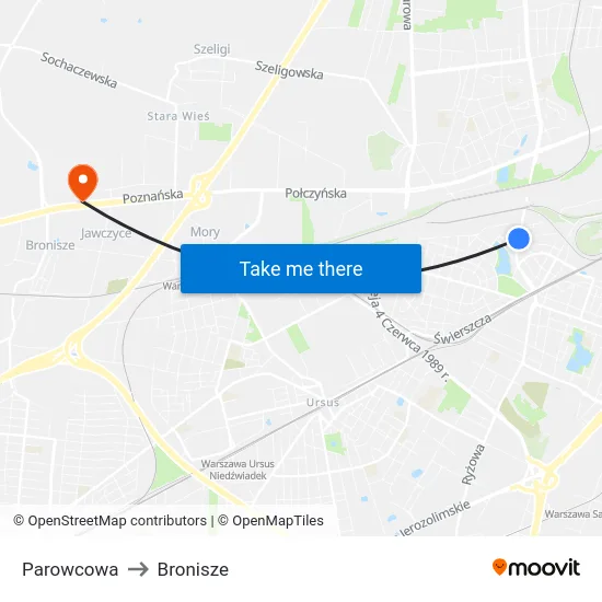 Parowcowa to Bronisze map