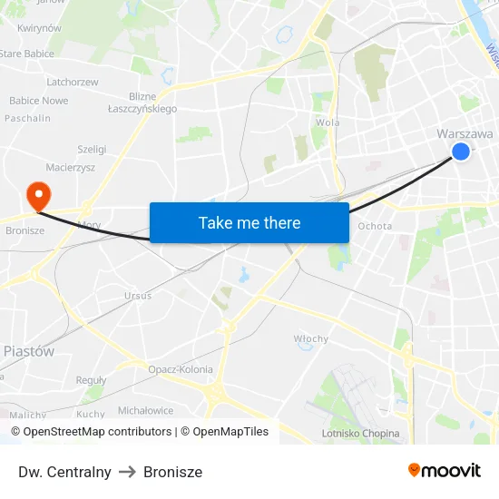 Dw. Centralny to Bronisze map