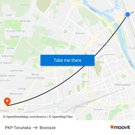 PKP Toruńska to Bronisze map