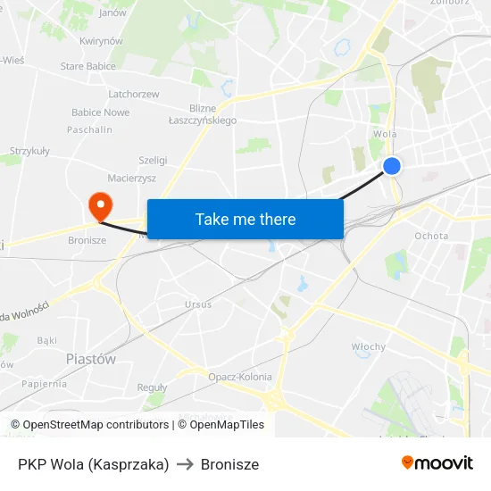 PKP Wola (Kasprzaka) to Bronisze map