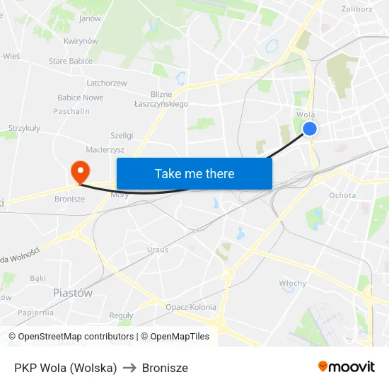 PKP Wola (Wolska) to Bronisze map
