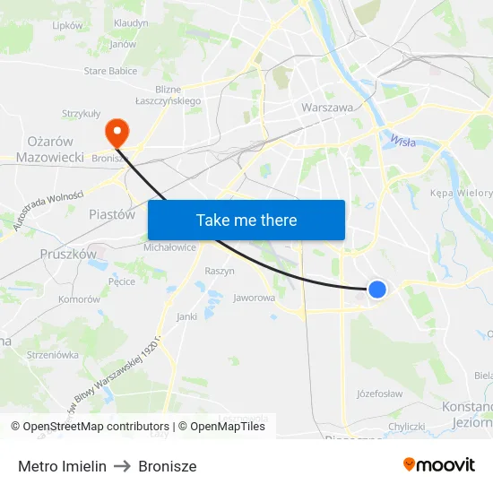 Metro Imielin to Bronisze map