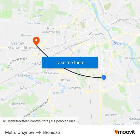 Metro Ursynów to Bronisze map