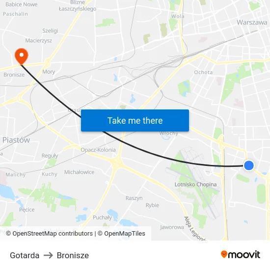 Gotarda to Bronisze map