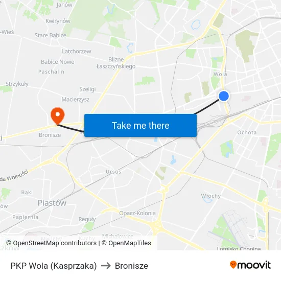 PKP Wola (Kasprzaka) to Bronisze map