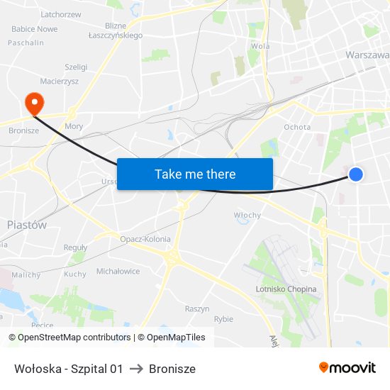 Wołoska-Szpital to Bronisze map