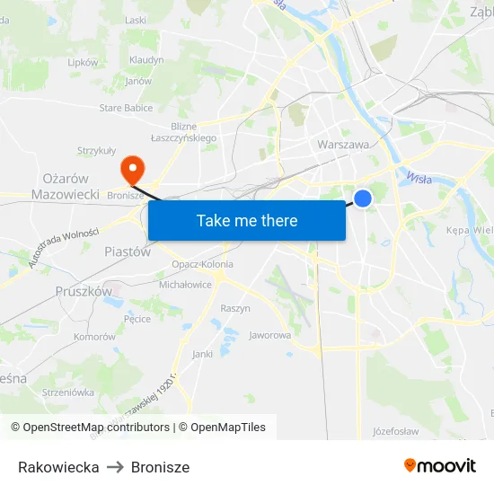 Rakowiecka to Bronisze map